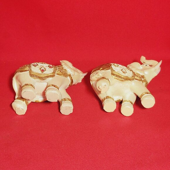 Decorated Elephant Trunk Up Statue Figurine Home Decor Set of 2 - Picture 6 of 13
